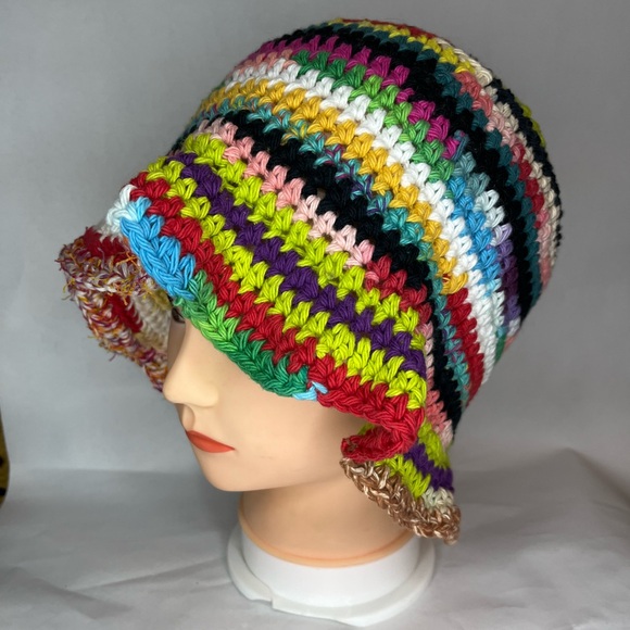 Crochet bucket hat crochet 100% cotton multicolor washable dryable granny sq - Picture 11 of 13